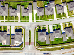 aerial view of Houston, TX suburban homes