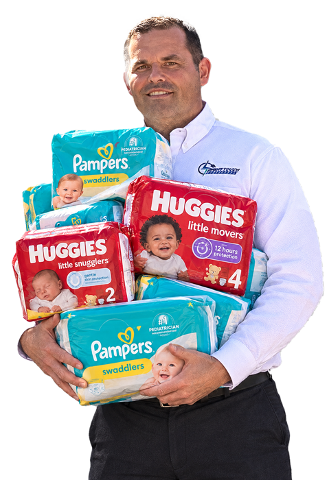 Will Burns Holding Diapers