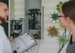 Right Touch electrician installing right size electrical panel for Houston, TX home