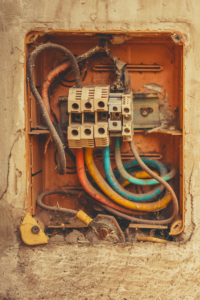 Corroded electrical panel caused by high humidity 