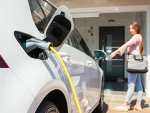 Home EV charging station installed convenient location for charging 