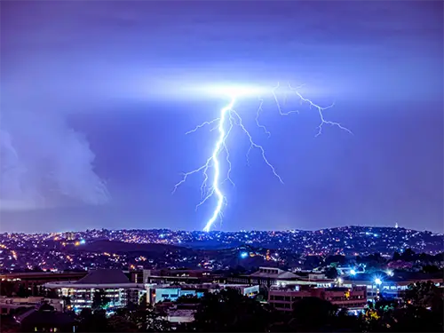 lightning strike over a city