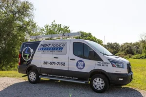Right Touch Electrical Van outside a home in Houston area.