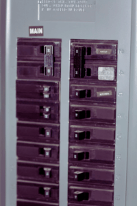 breaker box with single pole and double pole breakers